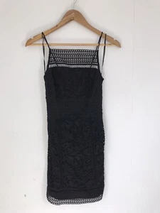 Topshop Black Strappy Floral Lace Crochet Stretchy Wiggle Pencil Mini Dress UK6 - Picture 1 of 12
