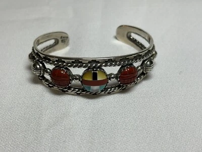 Navajo Roderick Tenorio Sterling Multi Stone Cuff Bracelet - Image 1 of 4