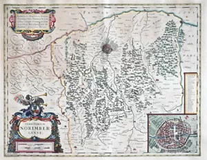 c1640 Nuremberg Franconia Map & City Map (German) Issue) Old Coloured Copper - Picture 1 of 1