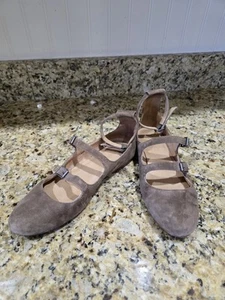 Madewell Julie Mary Jane-Flats aus Wildleder mit drei Riemen Braun Größe 7,5 - Bild 1 von 7