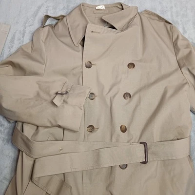 London Fog 46R Tan Double Breasted Trench Coat Belted Classic Fur Lined Outdoor - Image 1 of 4