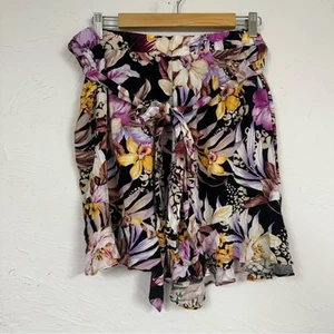 City Chic Black Pink Tropical Floral Dressy Shorts Womens 18 Tie Waist Flowy - Picture 1 of 10