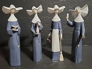 Lladro Nuns Prayerful Moment Chores Serene Call to Prayer Set of 4 No Boxes READ - Picture 1 of 24