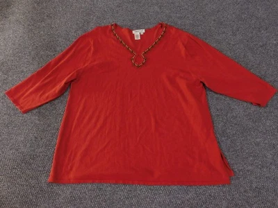 Suéter Coldwater Creek para mujer 3X rojo cuello con cuentas mezcla de seda manga 3/4 pulóver Foto 1 de 4