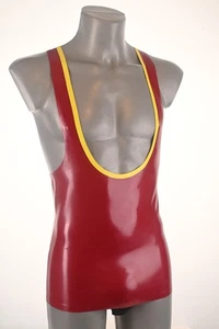 Top de gimnasio de goma para hombre, espalda muscular, borde frontal en contraste, rojo metálico/amarillo - Imagen 1 de 5