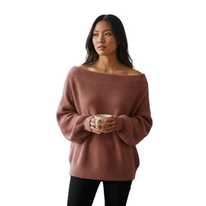 Suéter Top EXPRESS Rosa Polvorienta Fuera del Hombro Acanalado Tejido Manga Globo - Imagen 1 de 9