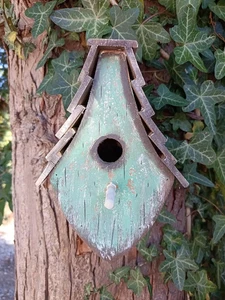 Wooden bird house distressed finish teal garden gift - Picture 1 of 7