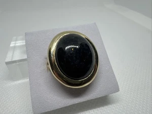 14K Gelbgold Ring Größe 8,75 schwarze Jade oval Cabochon Solitär Cocktail 6,14 g - Bild 1 von 16