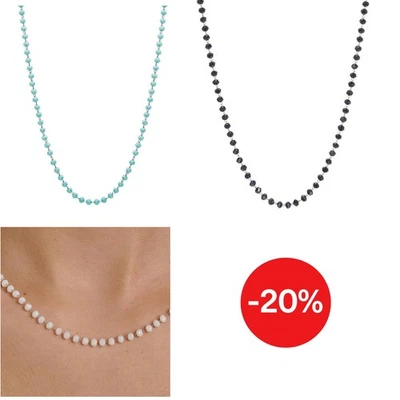 Sagapo Collana Donna Acciaio Cristallo Vetro Sfaccetato Bianco Nero Turchese - Immagine 1 di 2