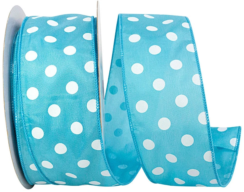 Wire Edged Satin Large Dots Brilliant Blue and White Ribbon 2 1/2" 50 Yards - Image 1 of 1
