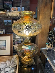 Epic 1950’s Gone With The Wind Citrine Carnival Glass Hurricane Lamp - Picture 1 of 9