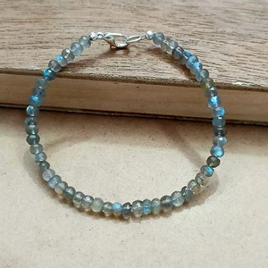 Blue Flashy Labradorite Faceted 3-4MM Gemstone Bead Handmade Bracelet Gift 6-8" - Picture 1 of 10