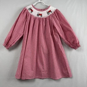 Marie Nicole Smocked Girls Dress Size 2XL Shift Gingham Check Red Tractor 6 yrs - Picture 1 of 11