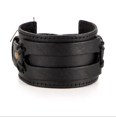 BRACCIALE PELLE/ CUOIO ARTIGIANALE A BOTTONE BRONZO REGOLABILE POLSINO UOMO - Imagen 1 de 3