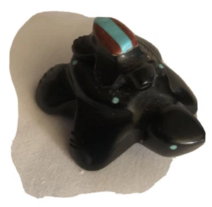 Zuni fetish carving Turtle Black Stone (signed) - Picture 1 of 5