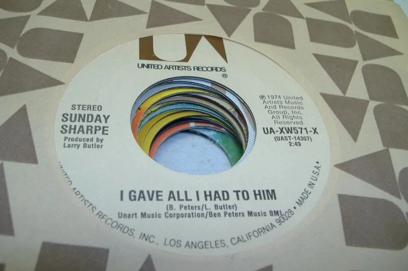 Rock NM! 45 SUNDAY SHARPE I Gave All I Had To Him on United Artist - Image 1 of 1