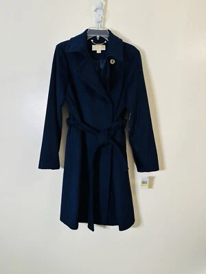 Michael Kors collared belted front button closure wool blend coat navy NWT sz M - Image 1 of 4