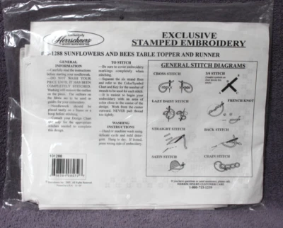 SUNFLOWERS AND BEES Table Topper AND Runner Stamped Embroidery HERRSCHNERS - Image 1 of 3