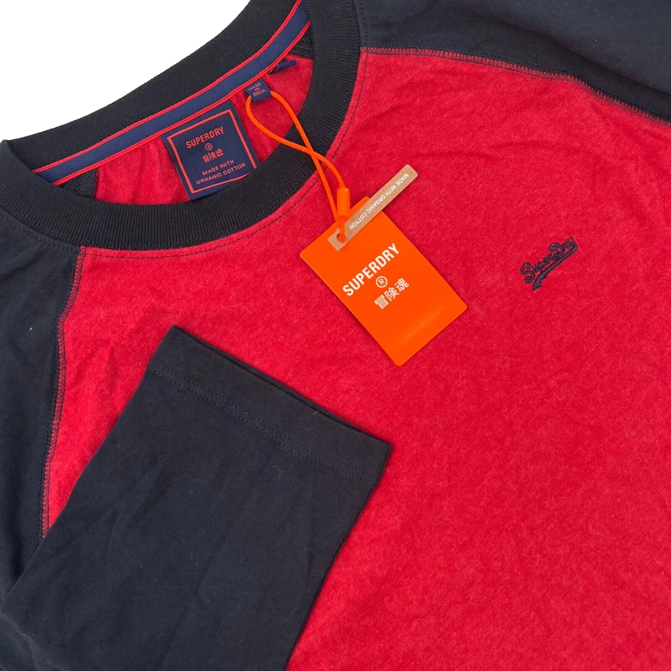 SUPERDRY Men's Sz L Red/Navy Long-Sleeve Vintage Baseball Henley Shirt NWT--READ - Image 1 of 4