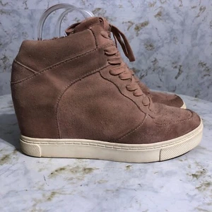 Steve Madden Women's Size 8M Shoes Pink White Lace Up Suede Hidden Wedge Boots - Picture 1 of 16