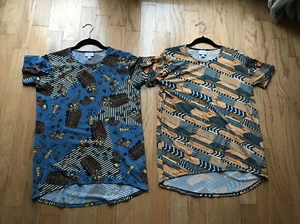 Lot of 2 Lularoe Gracie tops log trucks / geometric kids size 14 - Picture 1 of 5