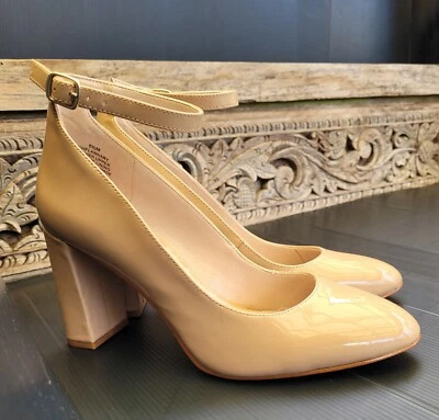 Zapato Nine West Nude Tacón Bloque Correa al Tobillo Charol Talla 6.5 Foto 1 de 4