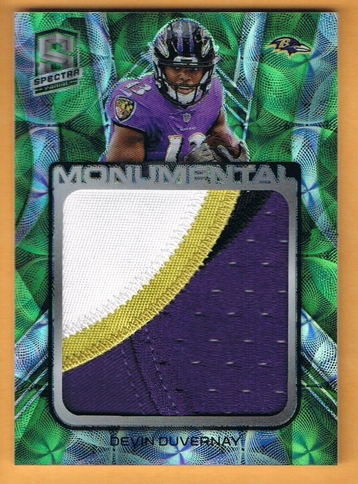 2020 Spectra Neon Green Prizm Devin Duvernay Jumbo Patch Rookie /35 Ravens RC - Image 1 of 1