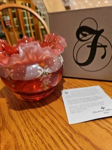 BRANDNEU Fenton Charleton Collection Cranberry Rose Vase Schale 2002 A19 - Bild 1 von 13