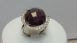 Genuine RARE Natural Purple Jadeite & White Topaz Ring Silver Rhodium Size 9 - Picture 1 of 7