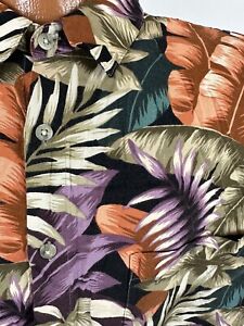 Vintage Pierre Cardin Hawaiian Shirt Mens 2XL Tight Leaf Fern Palm Black Rayon