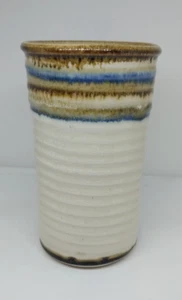 Glazed Pottery ribbed Vase Stoneware Crock Utility Holder Country Farmhouse 8" - Picture 1 of 9