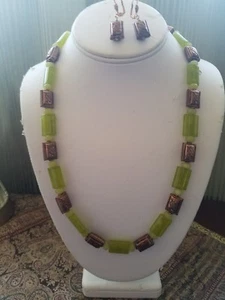 Handmade Genuine Jade and Copper Necklace and Earring Gift Set 24 inch - Picture 1 of 7