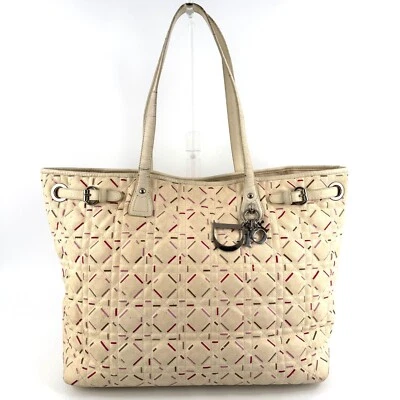 Christian Dior Canage  Shoulder Tote Bag Coated Canvas White Silver Hardware - Image 1 of 4