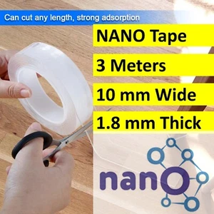 Rotolo Nano Nastro Biadesivo 10mm x 3 Metri Trasparente Lavabile Rimovibile - Foto 1 di 10