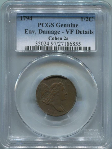 1794 Liberty Cap Half Cent. PCGS Genuine. VF Details Cover