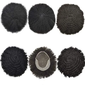Afro Toupee for BlackFrench Lace Hairpiece Kinky Curl Gray Hair Unit Men Toupee - Picture 1 of 25