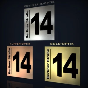 NÚMERO DE CASA PLACA DE IDENTIFICACIÓN EFECTO ACERO INOXIDABLE, COBRE U ORO * CON GRABADO LÁSER - Imagen 1 de 5