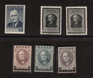 Greece Argentina Haiti stamps 469-471 457 C33-C34 - Roosevelt mem - 1945 MNH BkG - Picture 1 of 1