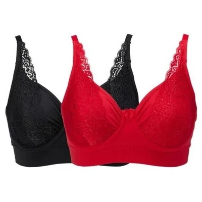 Rhonda Shear 2 Pack Butterknit No Wire Underwire Bra with Lace Size 1X 679.5 - Image 1 of 4