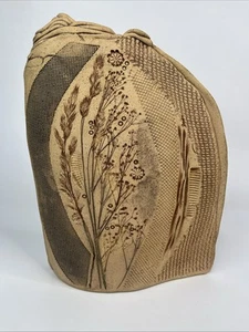Vintage Carolyn Leung Signed Abstract Art Vase Modernist Floral Branch Tan Brown - Picture 1 of 8