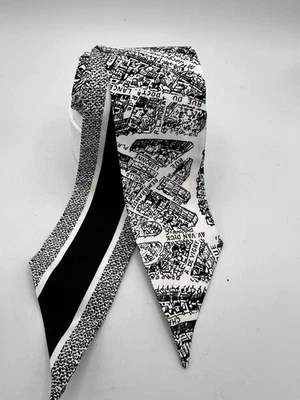 迪奥丝绸 Mitzah Twilly 围巾巴黎地图黑色白色带盒意大利 — 第 1/4 张图片