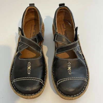 Josef Seibel Fergey 80 Shoe Womens 8.5 Blk/Brn Leather Adjustable CrisCrosStraps - Image 1 of 4