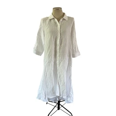 Vestido Camisa Chico's Blanco Lino Talla 10 Playa Crucero Resortwear Vacaciones Foto 1 de 4
