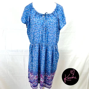Mombasa Rose Midi Dress Size XXL /AU 16-18 Drawstring Waist Floral Blue - Picture 1 of 7