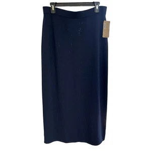 St John Basics By Marie Gray NWT Knit Black Long Skirt Sz 12 Pull On Back Slit - Picture 1 of 6