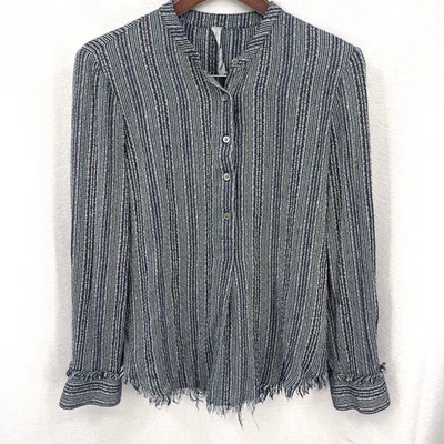 Blusa Raquel Allegra Mujer 0 Botones Frontal Flecos Dobladillo Rayas Boho Tranquila Lujo Foto 1 de 4