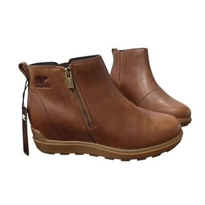 NUEVO CON ETIQUETAS Sorel Evie Cremallera Cuña Marrón Botines Impermeable Suela de Goma Talla 9 Foto 1 de 4