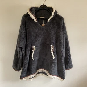 Neu mit Etikett Natural Life Sherpa Decke Hoodie Quaste Fransen OS ONE SIZE Boho grau flauschig - Bild 1 von 10