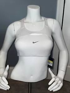 NWT Women’s Medium Support White Nike Swoosh Striped Sports Bra Size SMALL $40 - Picture 1 of 9