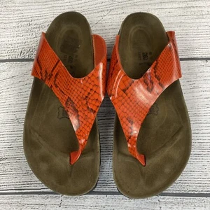 Birkis Birkenstock T Strap Python Sandals Women Size 9 Slip On Shoes Orange NEW - Picture 1 of 9